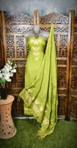 Butterfly-Gold Pea Green Unstitched 2 Piece Jamdani Suit Set
