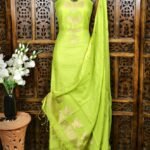 Butterfly-Gold Pea Green Unstitched 2 Piece Jamdani Suit Set