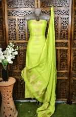 Butterfly-Gold Pea Green Unstitched 2 Piece Jamdani Suit Set