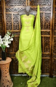 Butterfly-Gold Pea Green Unstitched 2 Piece Jamdani Suit Set