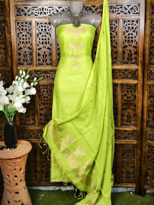 Butterfly-Gold Pea Green Unstitched 2 Piece Jamdani Suit Set