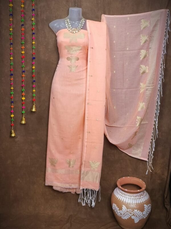 Butterfly-Gold Rose Fog Unstitched 2 Piece Jamdani Suit Set