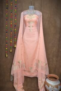 Butterfly-Gold Rose Fog Unstitched 2 Piece Jamdani Suit Set