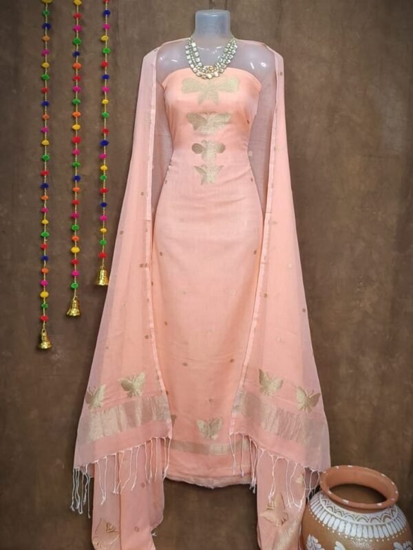 Butterfly-Gold Rose Fog Unstitched 2 Piece Jamdani Suit Set