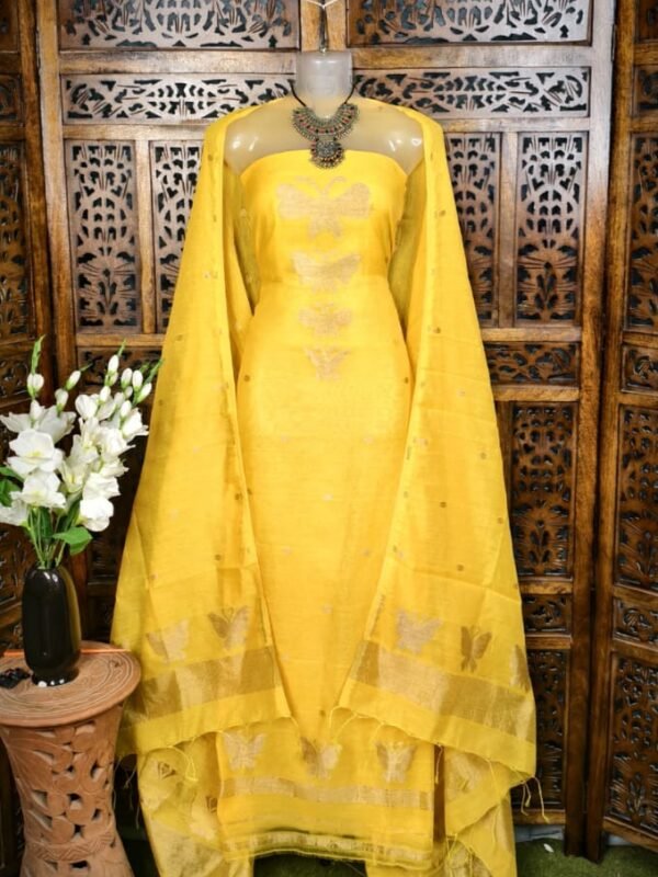 Butterfly-Gold Yellow Unstitched 2 Piece Jamdani Suit Set