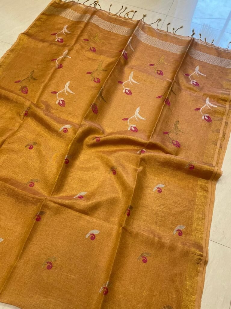 Copper Soft Rose Design Tissue Saree With Blouse Piece