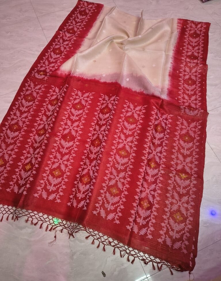 Cream Pure Gachi Tussar By Gachi Tussar Handloom Jamdani Sari With Blouse Piece