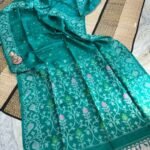 Dark Aqua Pure Tussar By Gachi Tussar Handloom Jamdani Sari With Blouse Piece