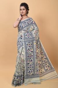 Dark Cream Soft Dhakai Jamdani Saree