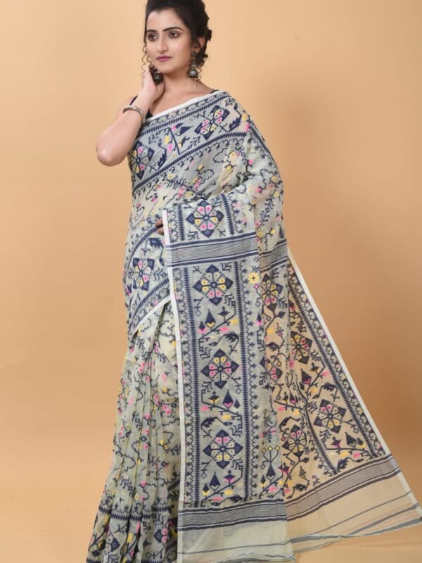 Dark Cream Soft Dhakai Jamdani Saree
