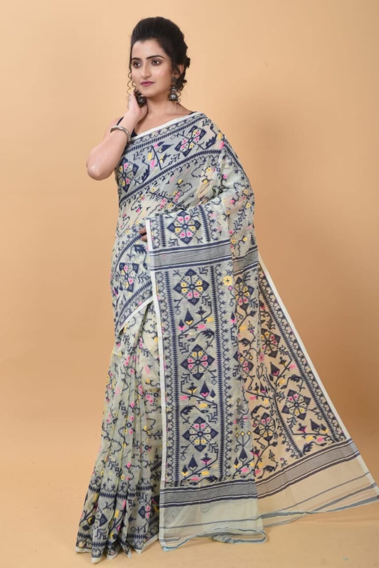 Dark Cream Soft Dhakai Jamdani Saree