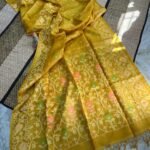 Dark Gold Pure Tussar By Gachi Tussar Handloom Jamdani Sari With Blouse Piece