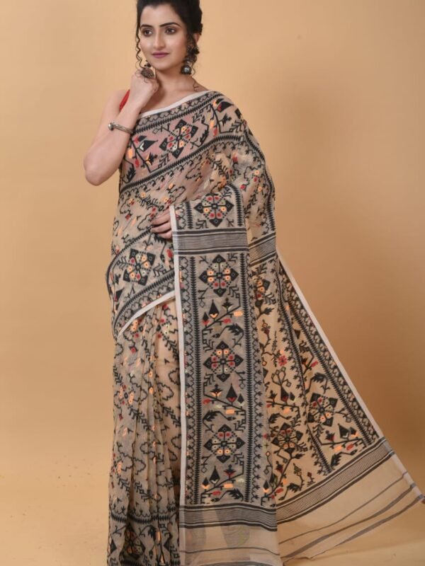 Dark Vanilla Soft Dhakai Jamdani Saree