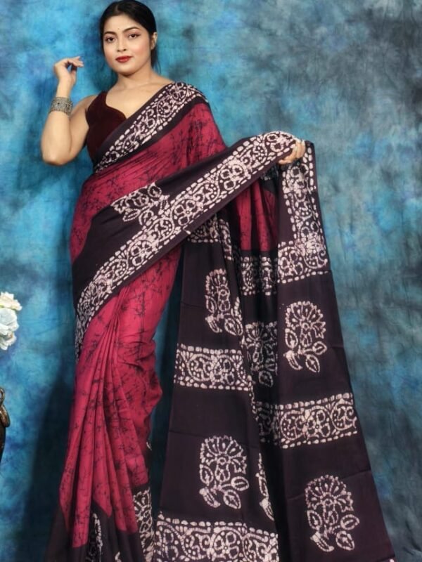 Deep Rose Soft Mom Batik Saree