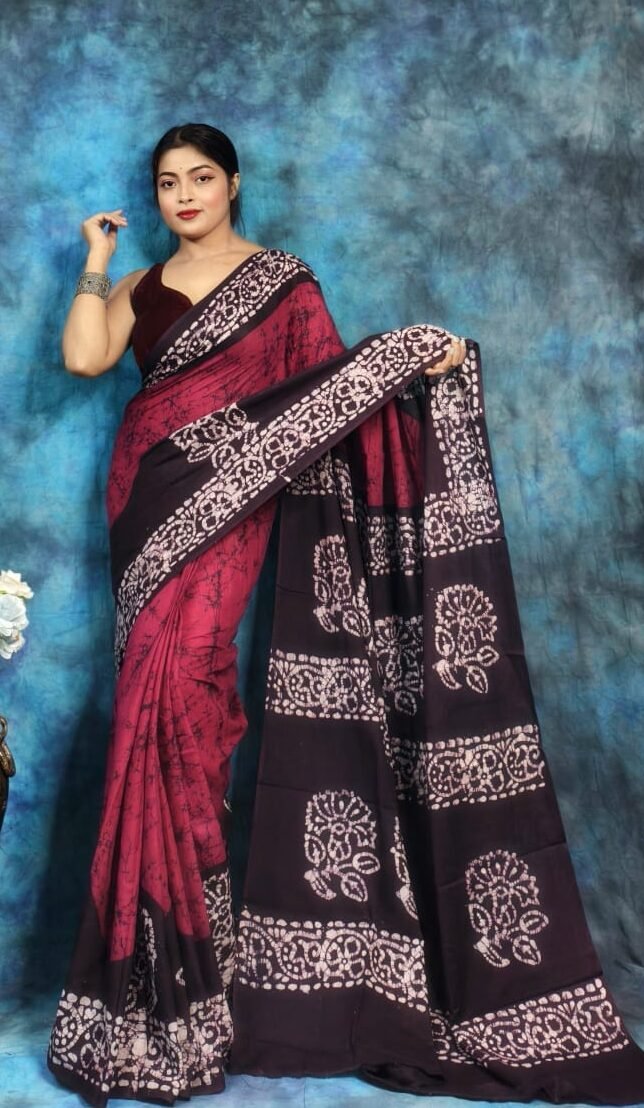Deep Rose Soft Mom Batik Saree 1 Deep Rose Soft Mom Batik Saree