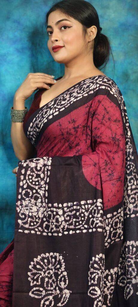 Deep Rose Soft Mom Batik Saree
