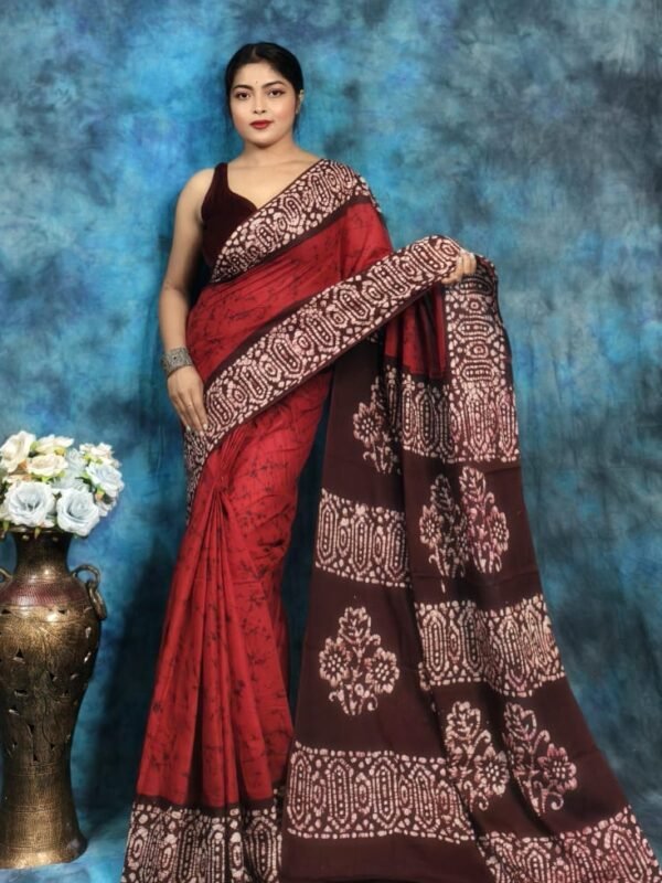 Dull Red Soft Mom Batik Saree