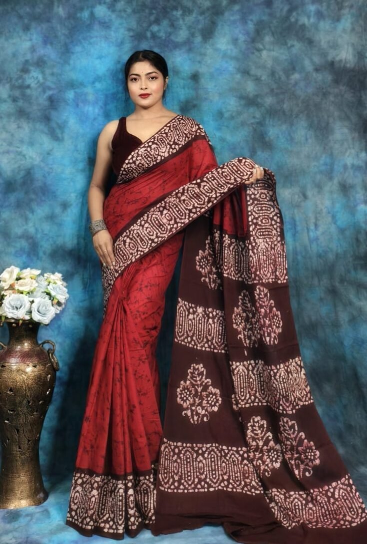 Dull Red Soft Mom Batik Saree 1 Dull Red Soft Mom Batik Saree