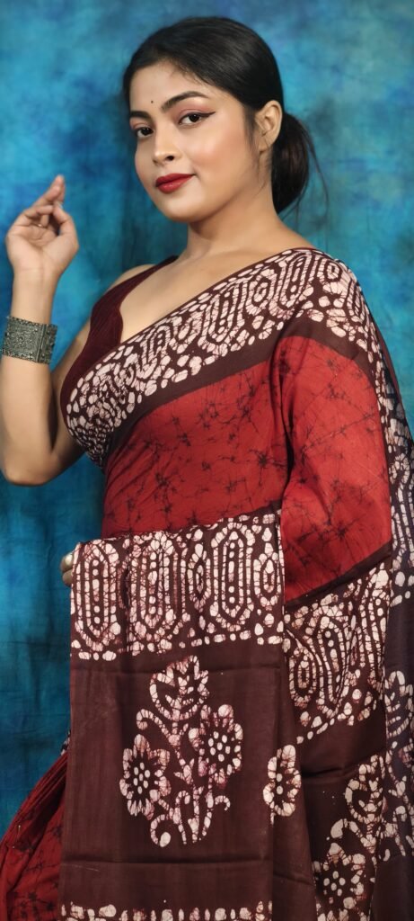 Dull Red Soft Mom Batik Saree