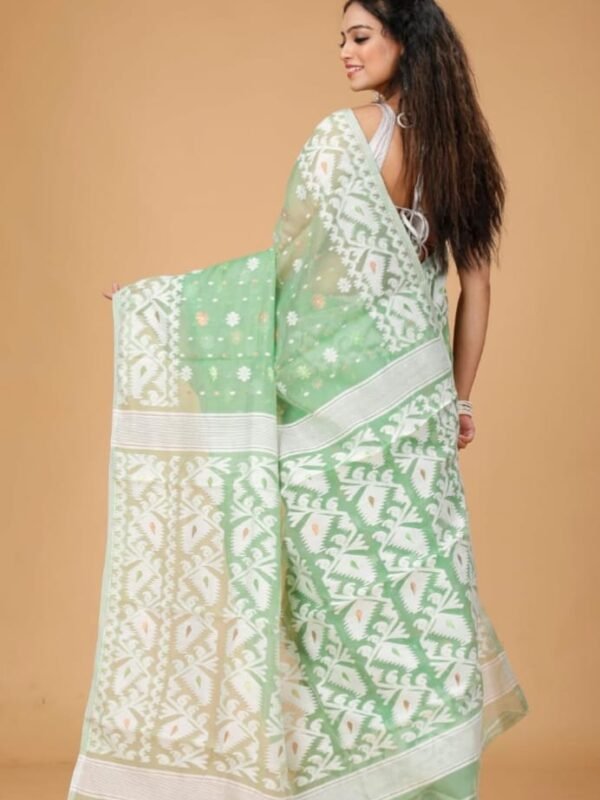 Dusty Green Soft Buti Korat Jamdani Saree With Blouse Piece
