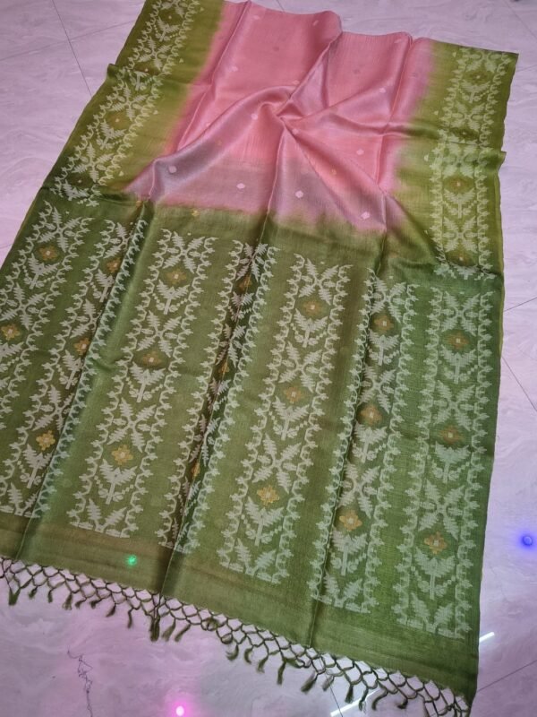 Dusty Rose Pure Gachi Tussar By Gachi Tussar Handloom Jamdani Sari With Blouse Piece