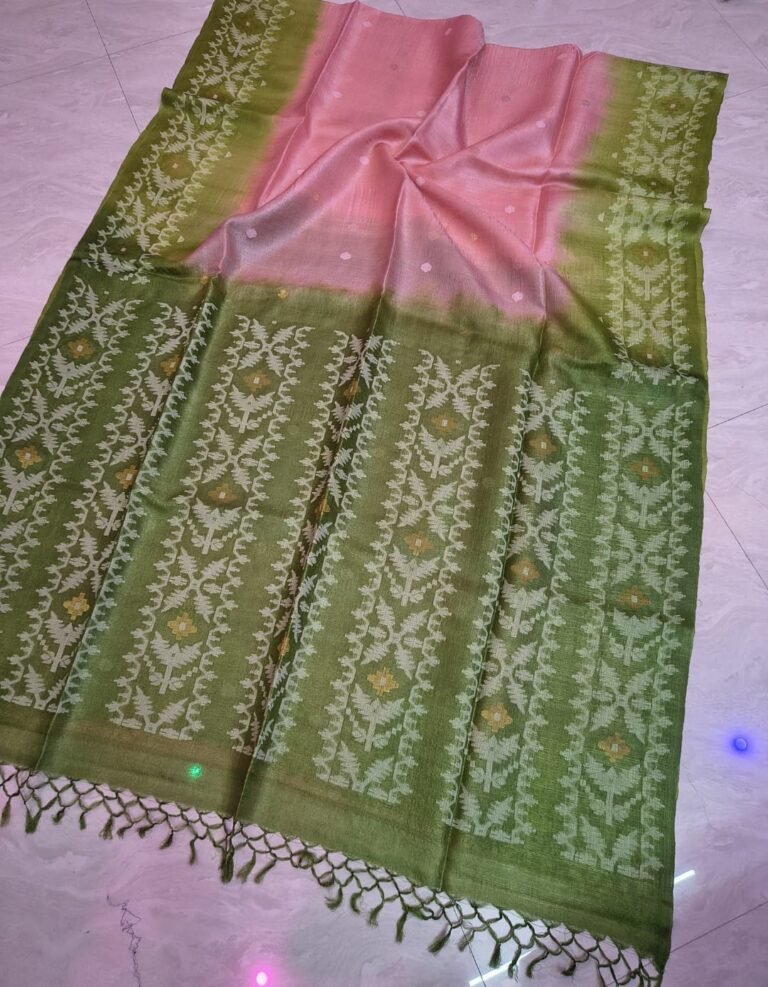 Dusty Rose Pure Gachi Tussar By Gachi Tussar Handloom Jamdani Sari With Blouse Piece