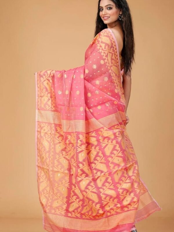 Faded Red Soft Buti Korat Jamdani Saree With Blouse Piece
