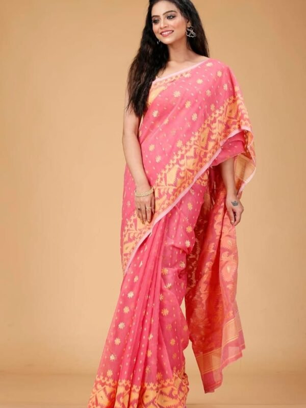 Faded Red Soft Buti Korat Jamdani Saree With Blouse Piece