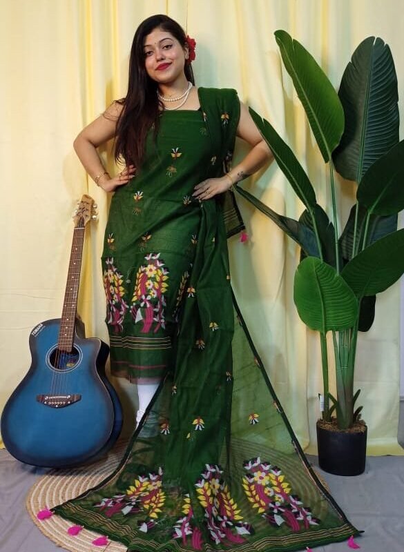 Ful Bahar Bottle Green Unstitched 2 Piece Jamdani Suit Set
