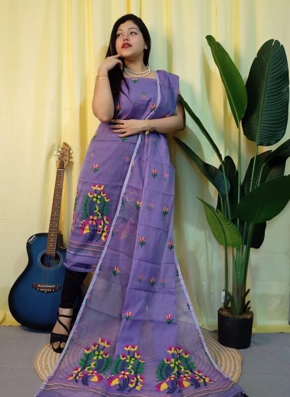 Ful Bahar Dark Lavender Unstitched 2 Piece Jamdani Suit Set