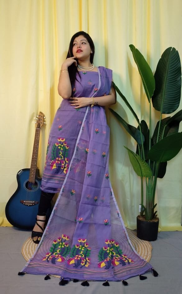 Ful Bahar Dark Lavender Unstitched 2 Piece Jamdani Suit Set