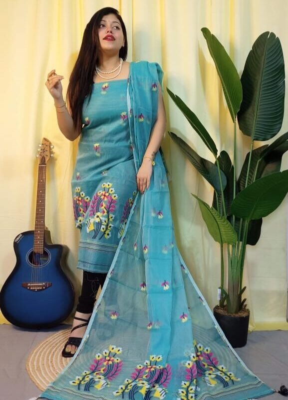 Ful Bahar Dirty Blue Unstitched 2 Piece Jamdani Suit Set
