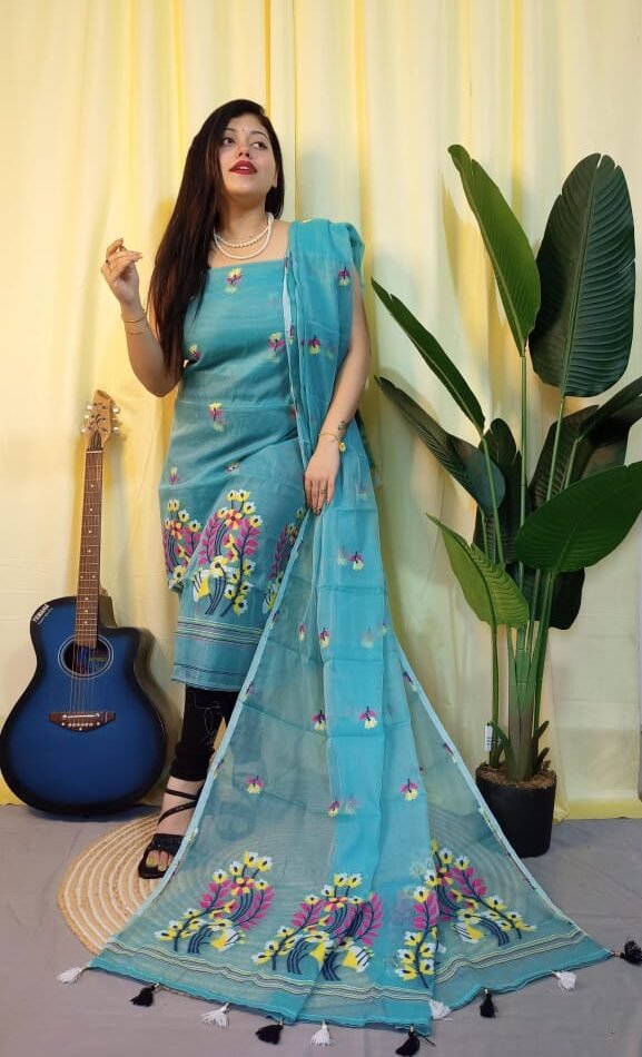 Ful Bahar Dirty Blue Unstitched 2 Piece Jamdani Suit Set