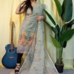 Ful Bahar Grey Olive Unstitched 2 Piece Jamdani Suit Set
