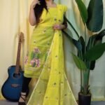 Ful Bahar Lemon Yellow Unstitched 2 Piece Jamdani Suit Set