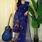 Ful Bahar Navy Blue Unstitched 2 Piece Jamdani Suit Set