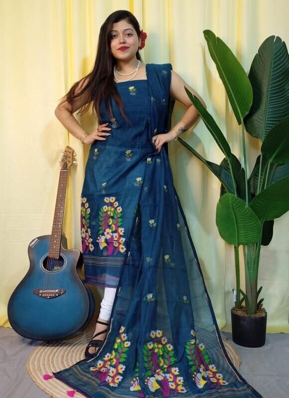 Ful Bahar Nile Blue Unstitched 2 Piece Jamdani Suit Set