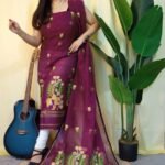 Ful Bahar Pansy Purple Unstitched 2 Piece Jamdani Suit Set