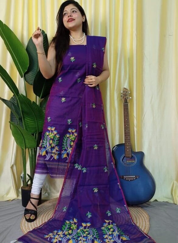 Ful Bahar Violent Violet Unstitched 2 Piece Jamdani Suit Set