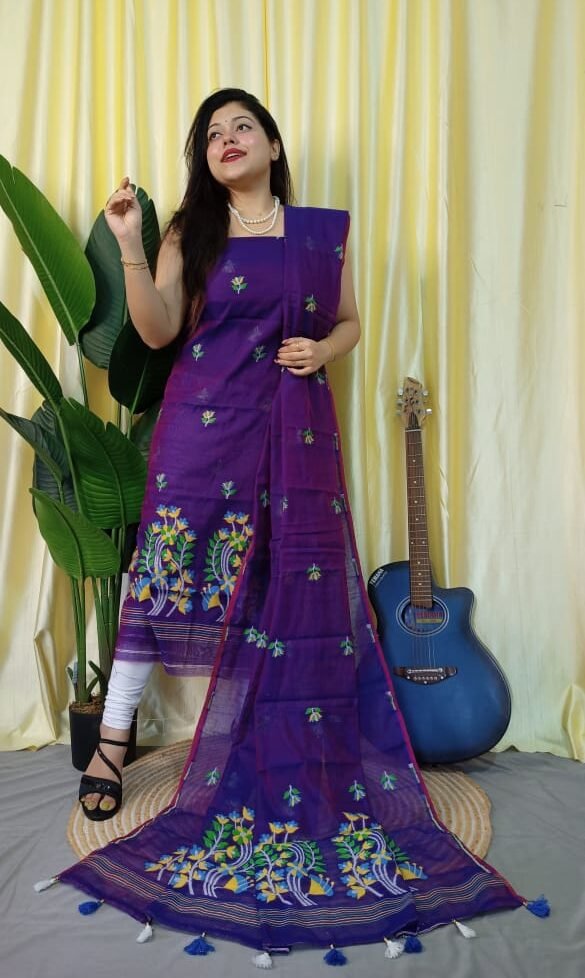 Ful Bahar Violent Violet Unstitched 2 Piece Jamdani Suit Set