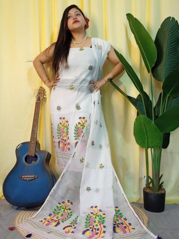 Ful Bahar White Unstitched 2 Piece Jamdani Suit Set
