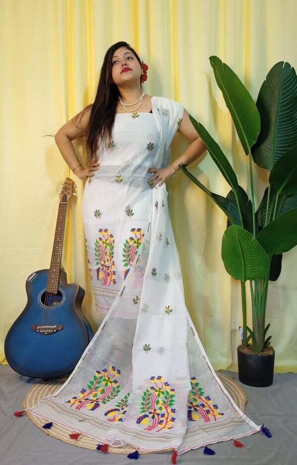 Ful Bahar White Unstitched 2 Piece Jamdani Suit Set