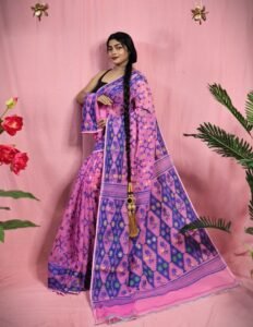 Gardenia Soft Bashful Pink Jamdani Sari With Blouse Piece