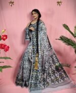 Gardenia Soft Gray Jamdani Sari With Blouse Piece