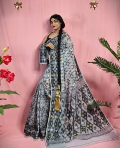 Gardenia Soft Gray Jamdani Sari With Blouse Piece