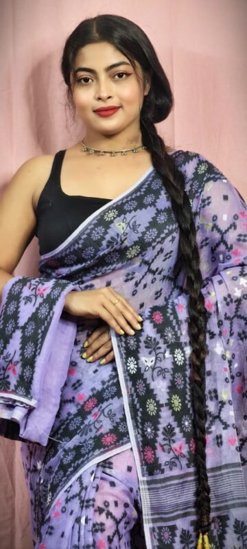 Gardenia Soft Lavender Purple Jamdani Sari With Blouse Piece