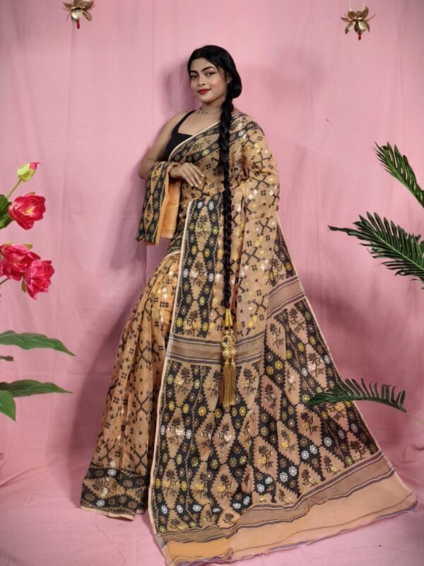 Gardenia Soft Light Coffee Jamdani Sari With Blouse Piece