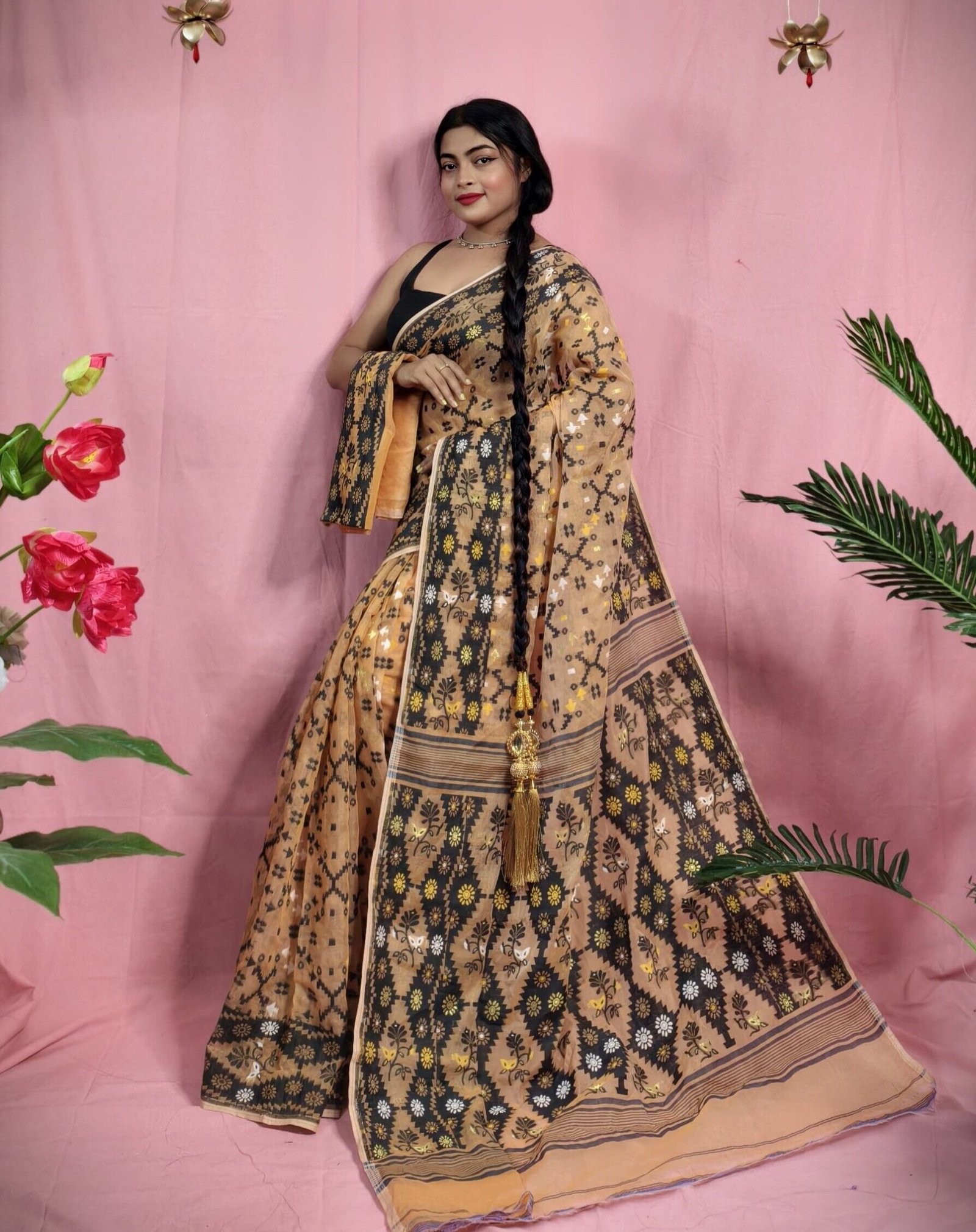 Gardenia Soft Light Coffee Jamdani Sari With Blouse Piece