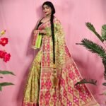 Gardenia Soft Pale Olive Jamdani Sari With Blouse Piece