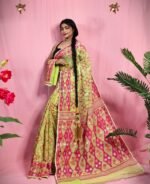 Gardenia Soft Pale Olive Jamdani Sari With Blouse Piece